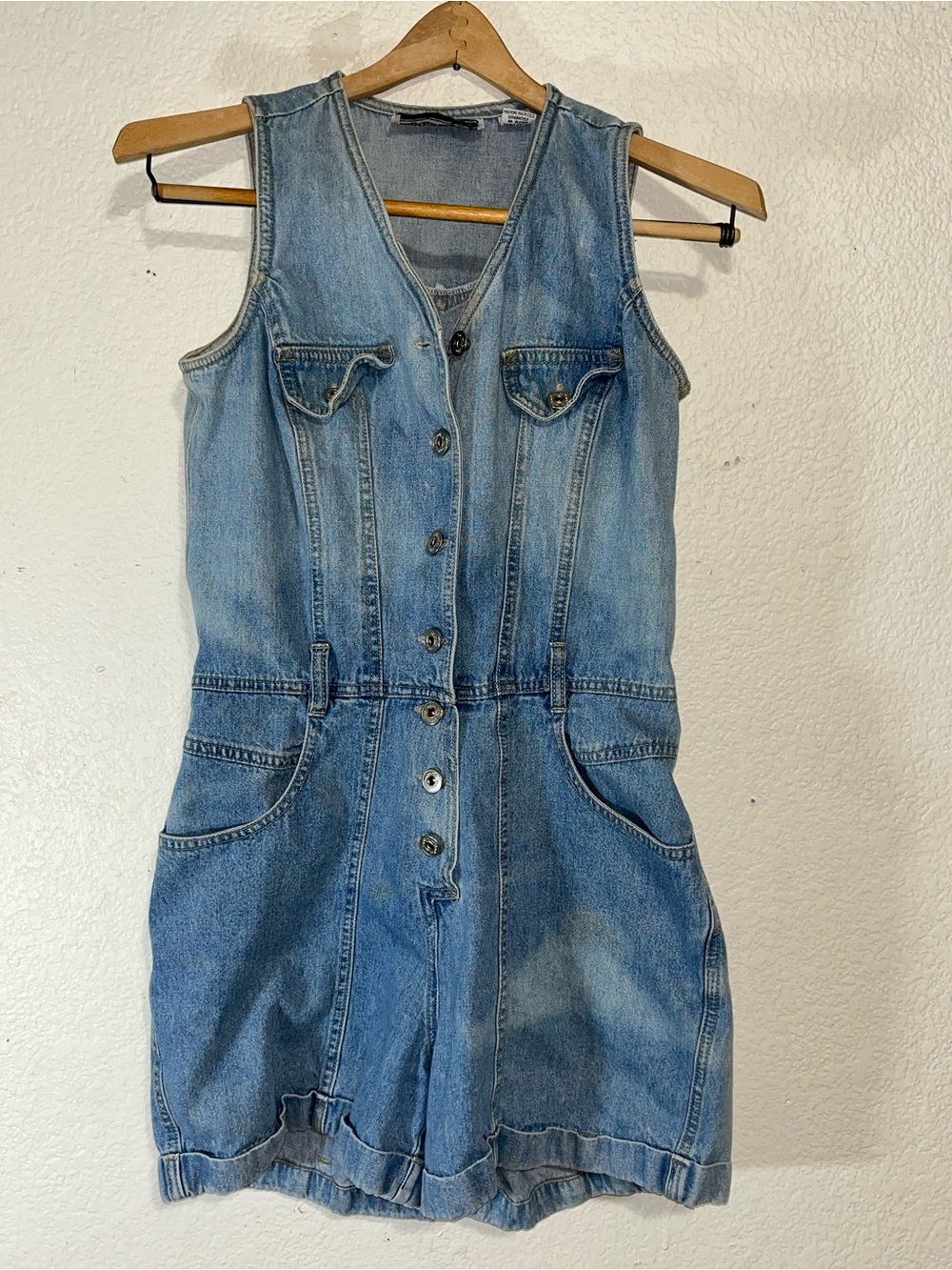 VTG Xhilaration Light Blue Denim Playsuit with Patch Label